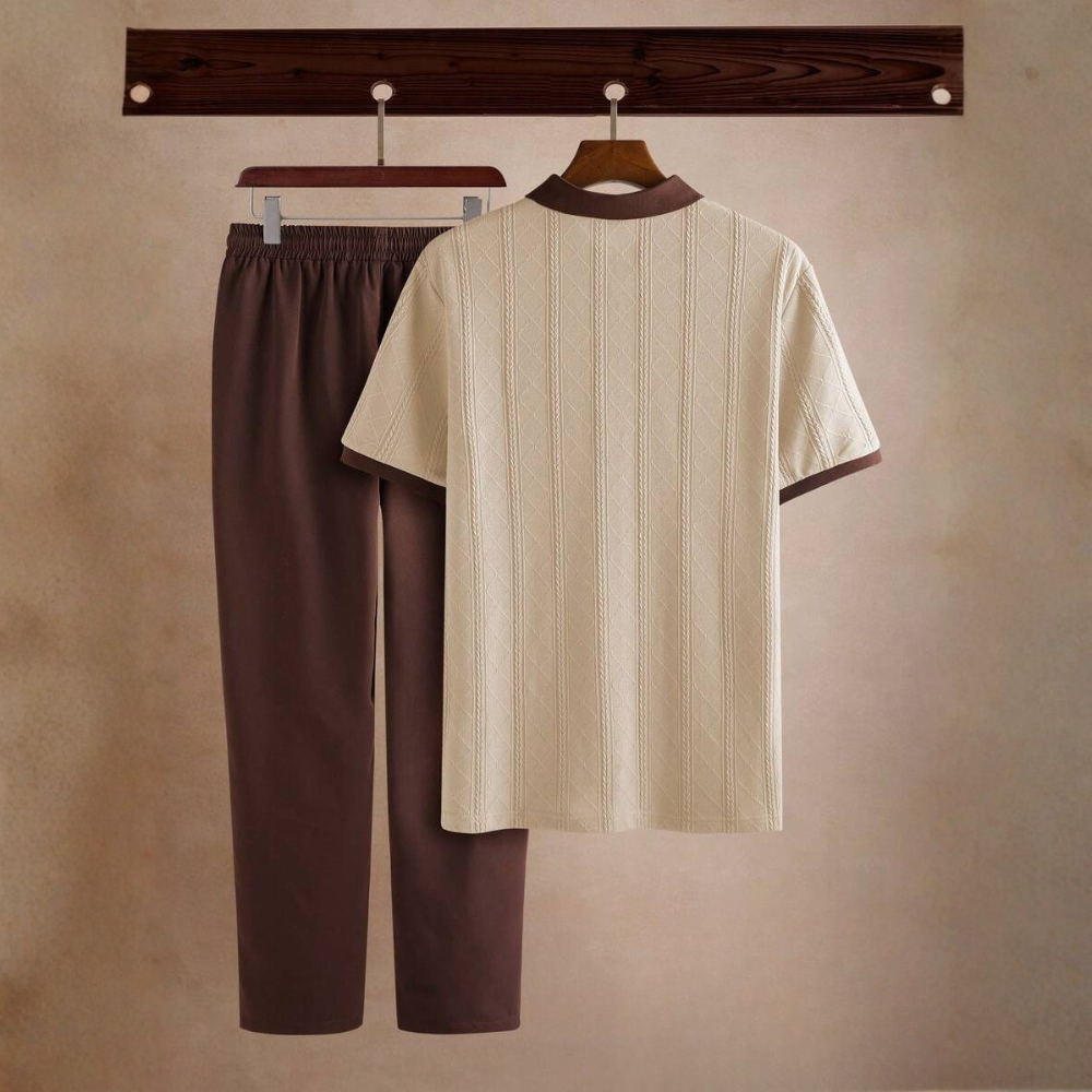 Knit Woven Polo Shirt And Pants Set For Men