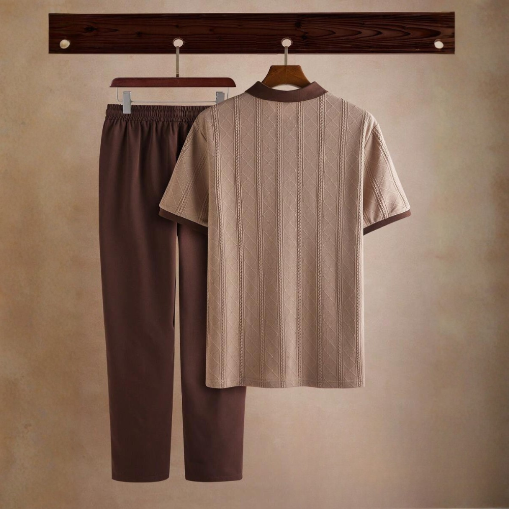 Knit Woven Polo Shirt And Pants Set For Men