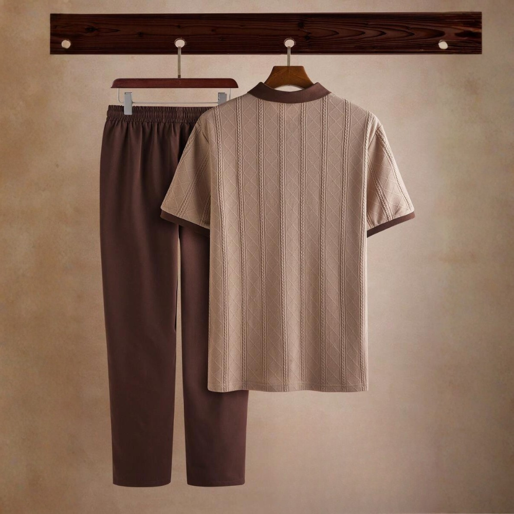 Knit Woven Polo Shirt And Pants Set For Men