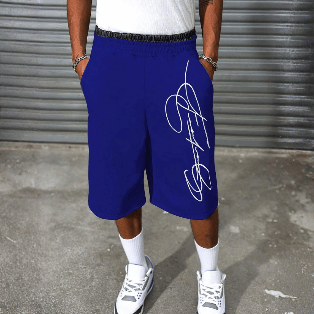 2 In 1 Waistband Patchwork Embroidered Loose Fit Basketball Shorts For Men