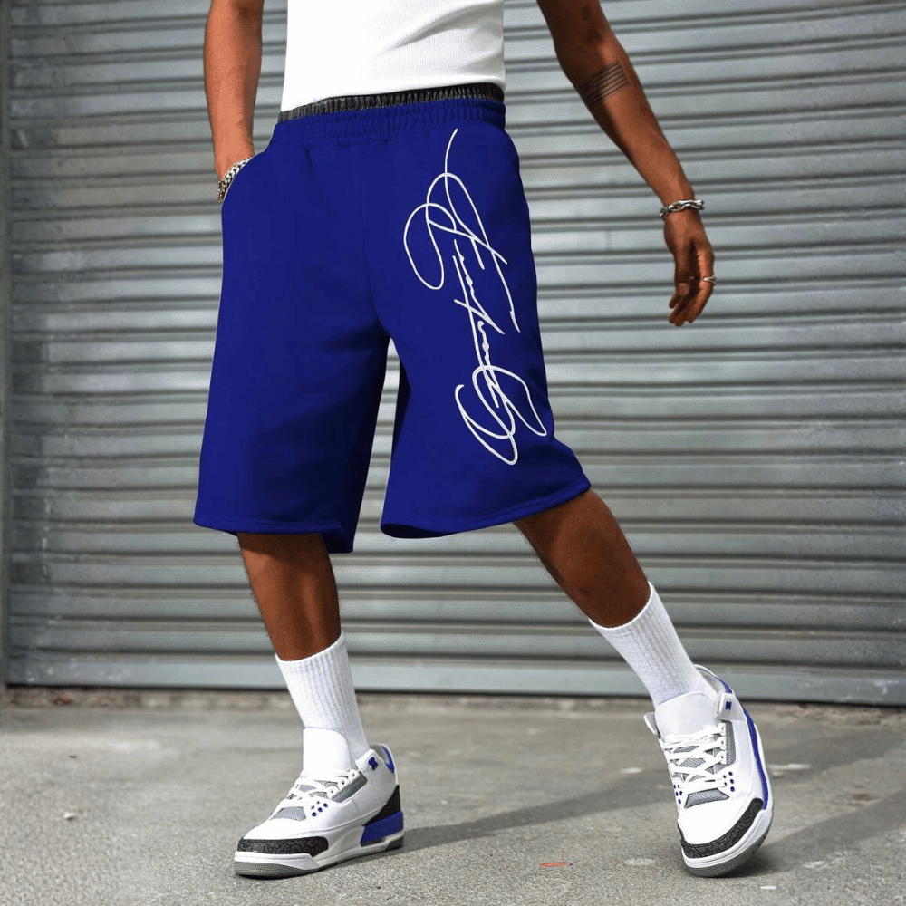 2 In 1 Waistband Patchwork Embroidered Loose Fit Basketball Shorts For Men