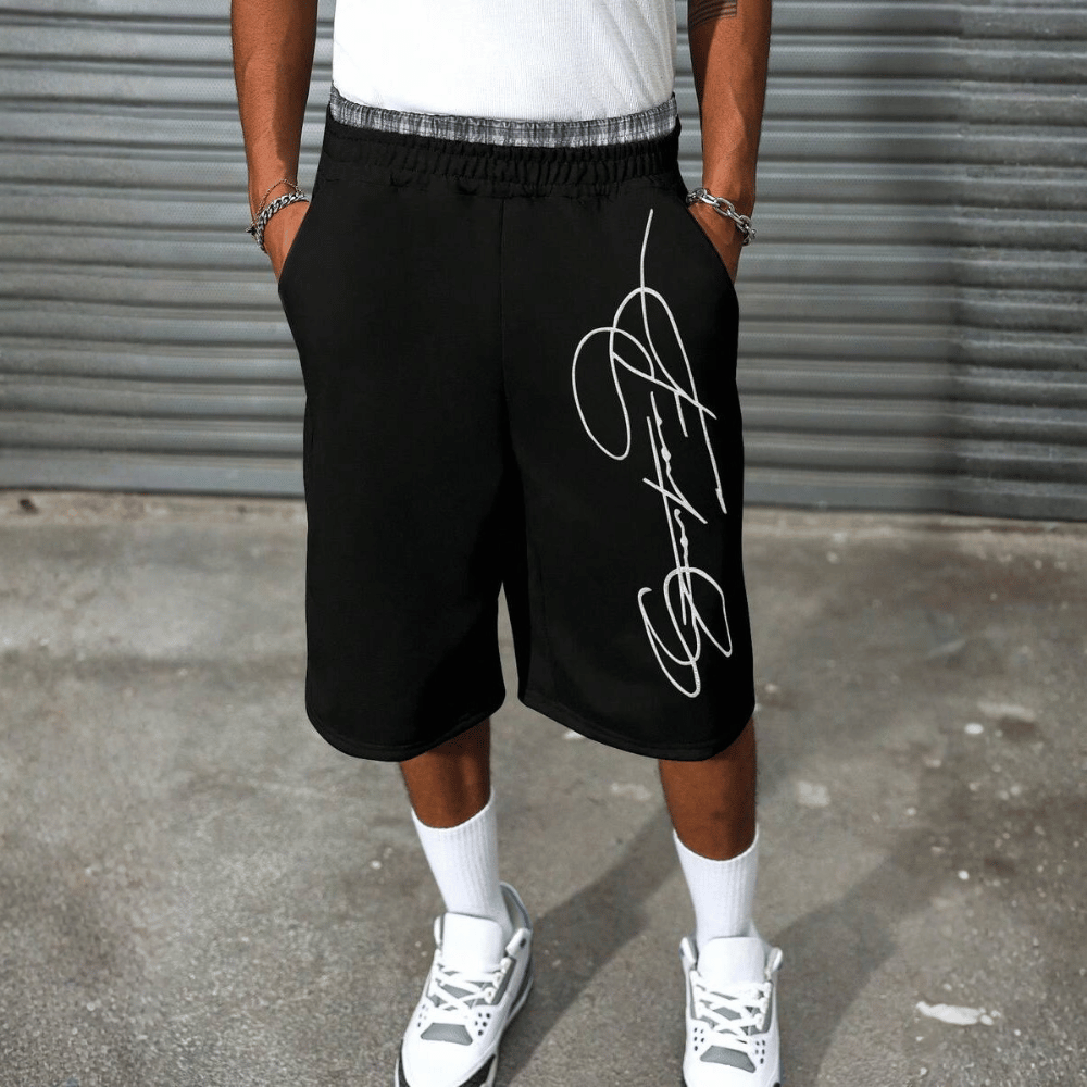 2 In 1 Waistband Patchwork Embroidered Loose Fit Basketball Shorts For Men