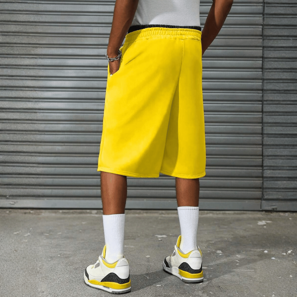 2 In 1 Waistband Patchwork Embroidered Loose Fit Basketball Shorts For Men