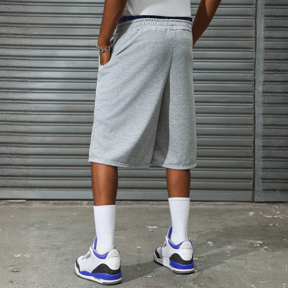 2 In 1 Waistband Patchwork Embroidered Loose Fit Basketball Shorts For Men