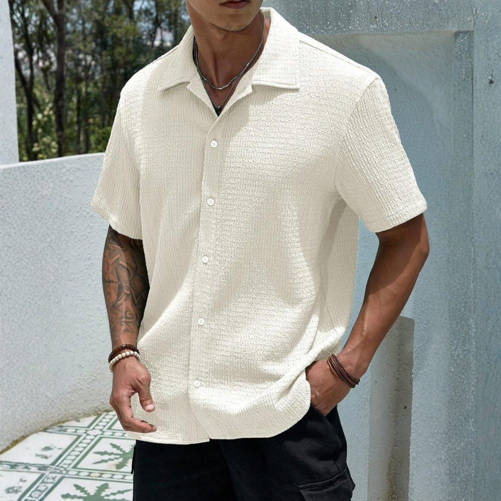 Solid Color Button Up Short Sleeve Casual Shirt For Men