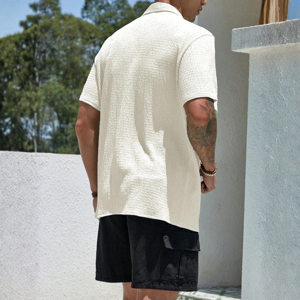 Solid Color Button Up Short Sleeve Casual Shirt For Men
