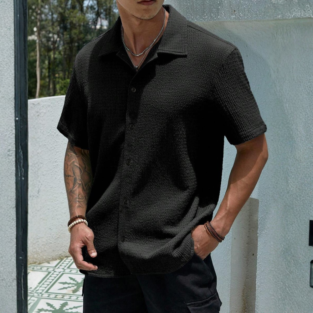 Solid Color Button Up Short Sleeve Casual Shirt For Men