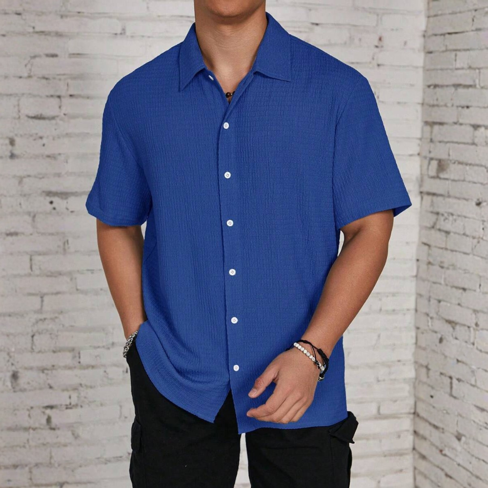 Solid Color Button Up Short Sleeve Casual Shirt For Men