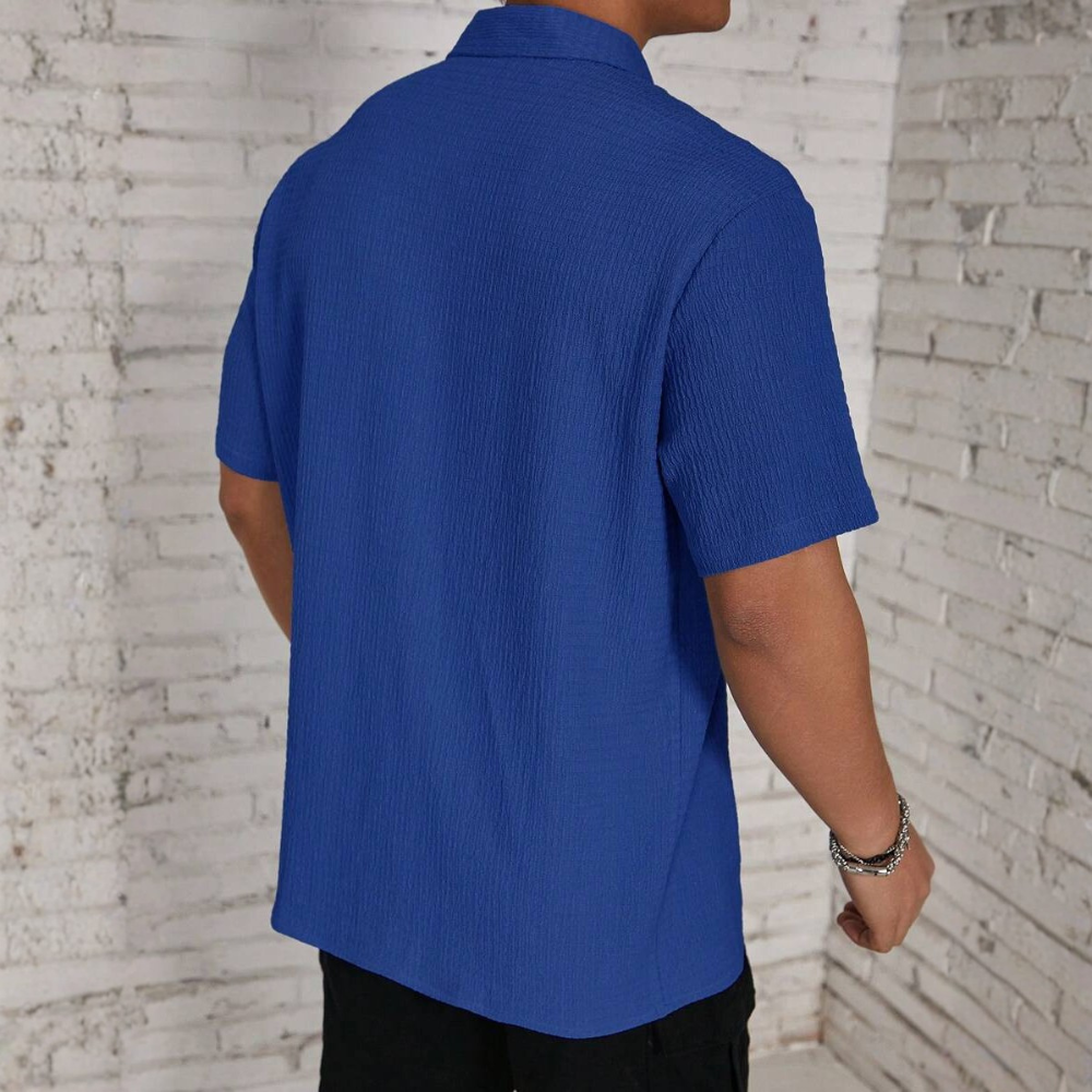 Solid Color Button Up Short Sleeve Casual Shirt For Men