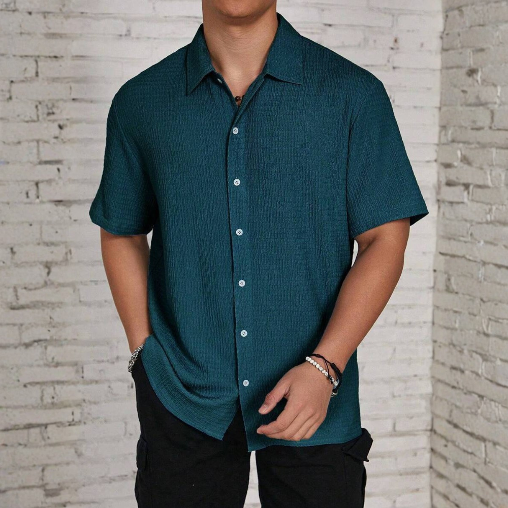 Solid Color Button Up Short Sleeve Casual Shirt For Men