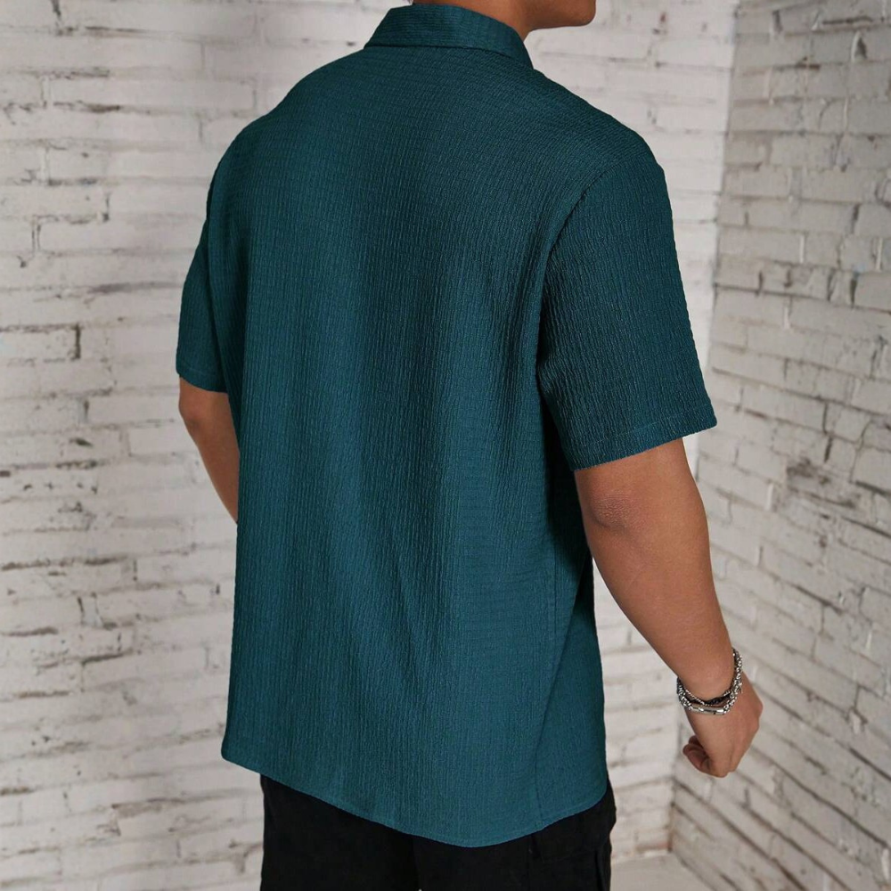 Solid Color Button Up Short Sleeve Casual Shirt For Men