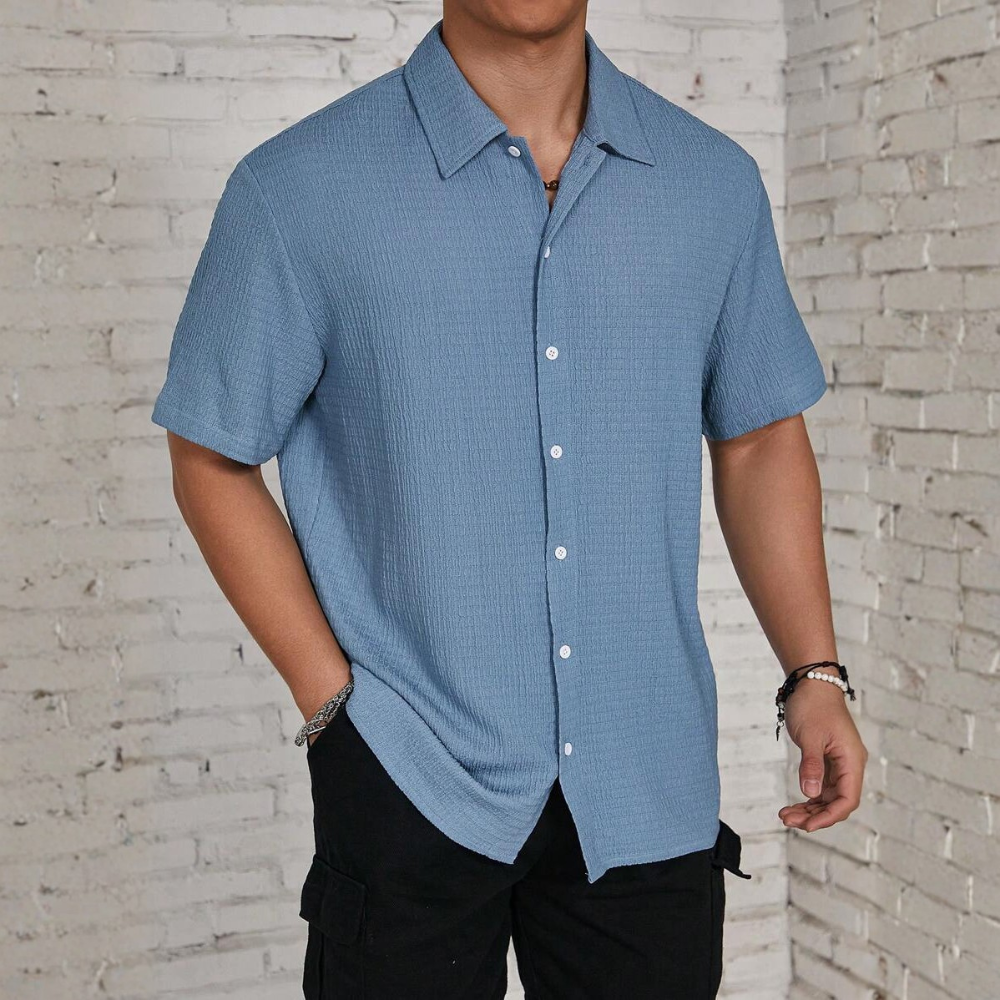 Solid Color Button Up Short Sleeve Casual Shirt For Men