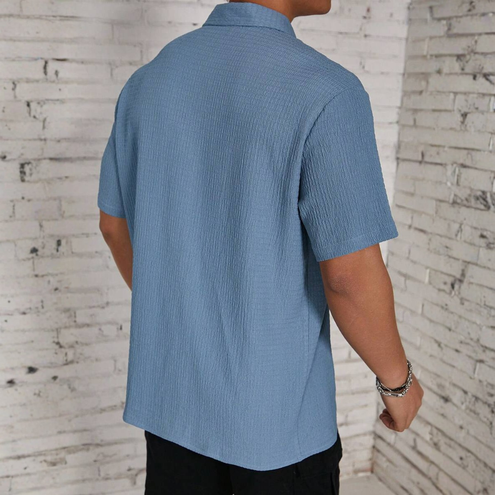 Solid Color Button Up Short Sleeve Casual Shirt For Men