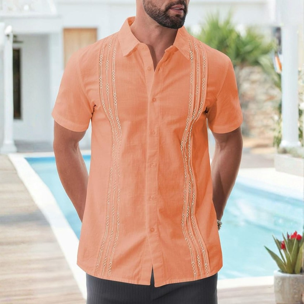 Casual Cuban Shirt With Short Sleeves And Guayabera Style For Men