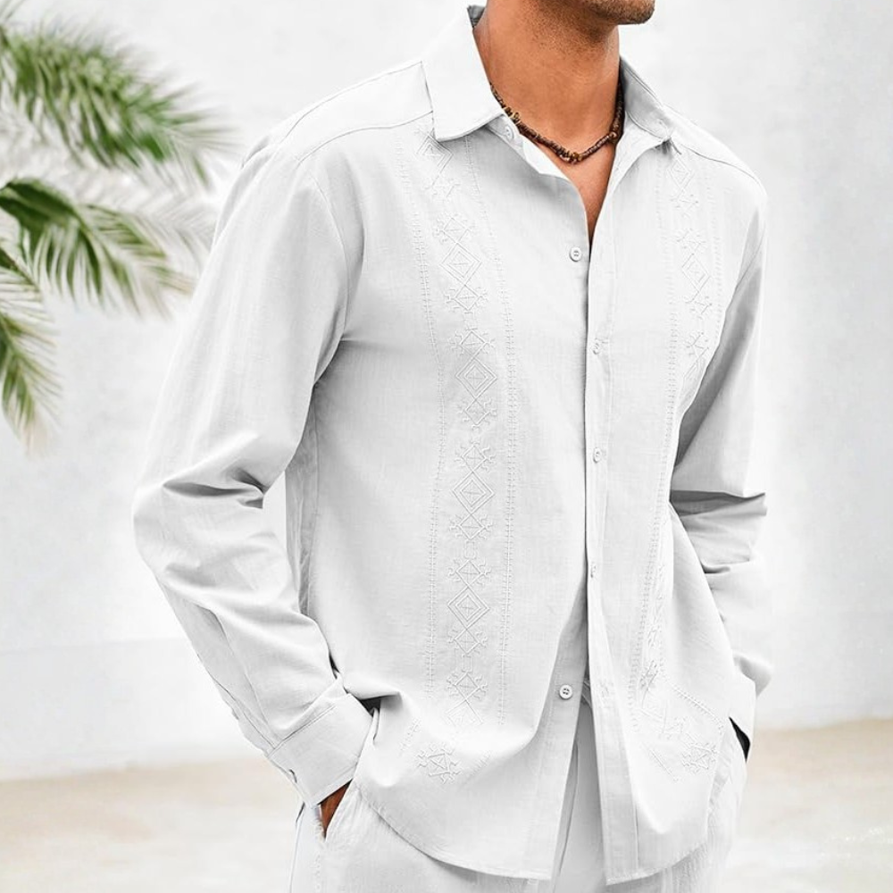 Cuban Guayabera Shirt With Long Sleeve And Button Down Style For Men