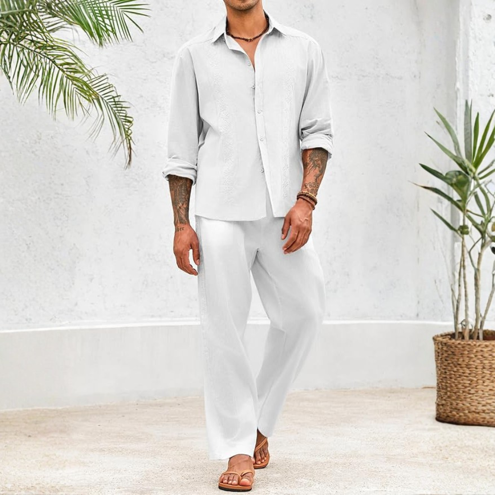 Cuban Guayabera Shirt With Long Sleeve And Button Down Style For Men