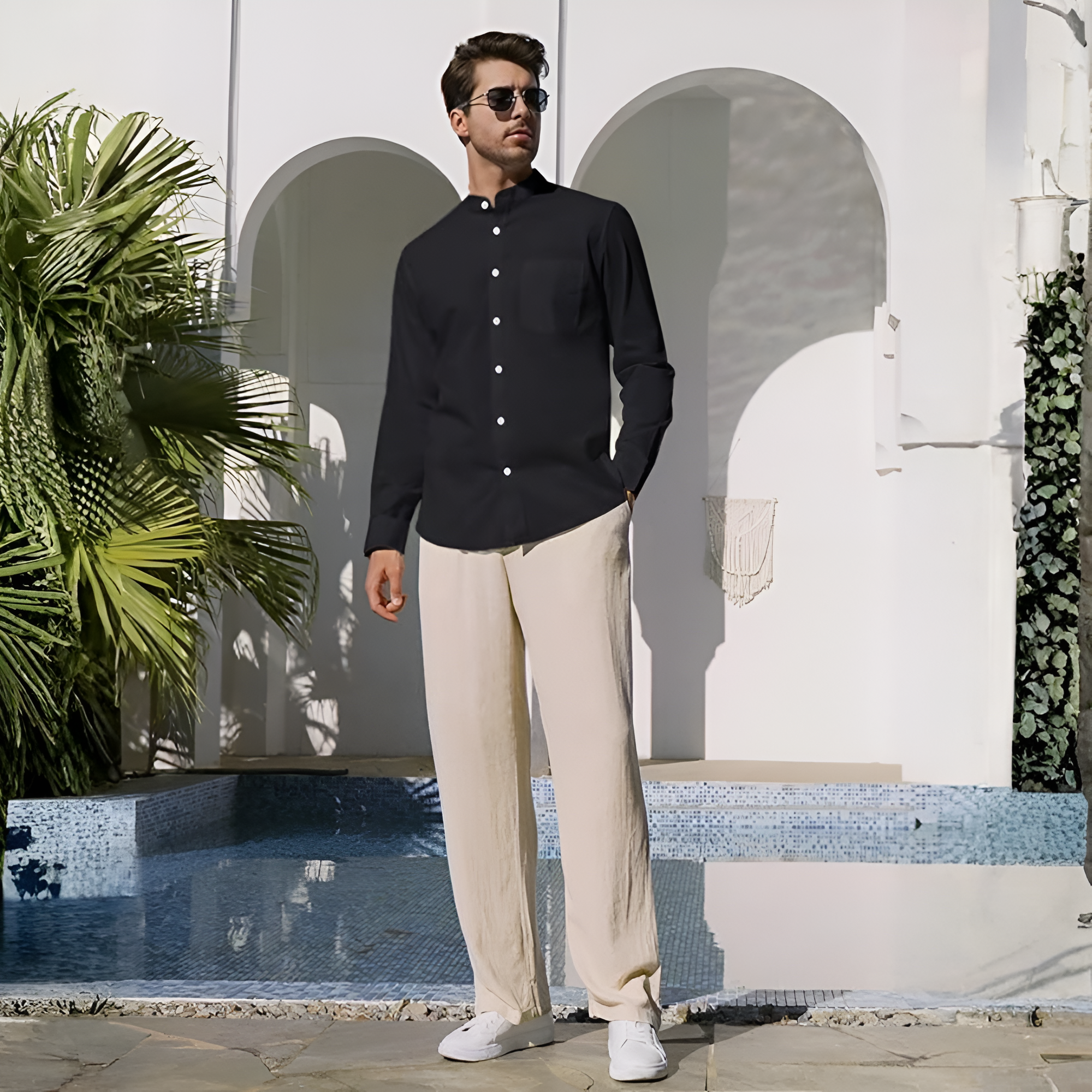Beach Shirt With Long Sleeves And Button Down Style For Men