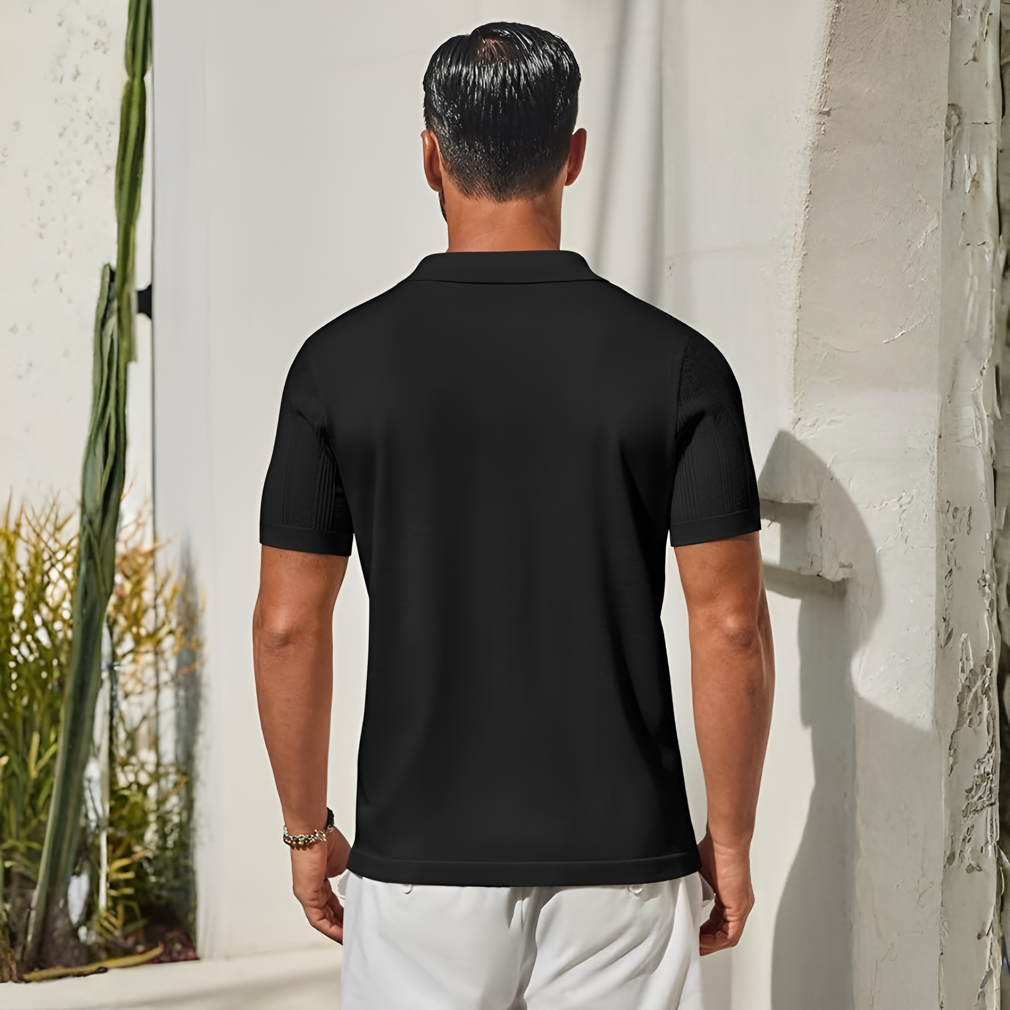 Short Sleeve Knit Polo Button Down Shirt For Men