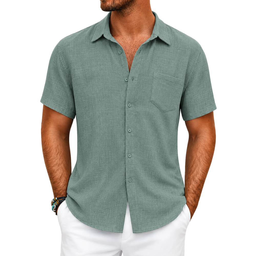 Button Down Short Sleeve Textured Shirt For Men