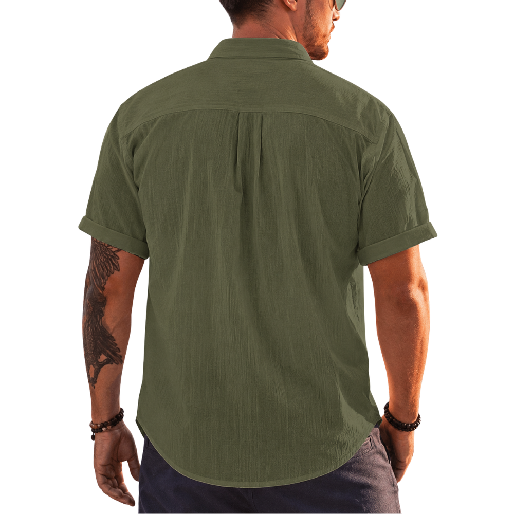 Short Sleeve Button Up Summer Shirt With Pocket For Men
