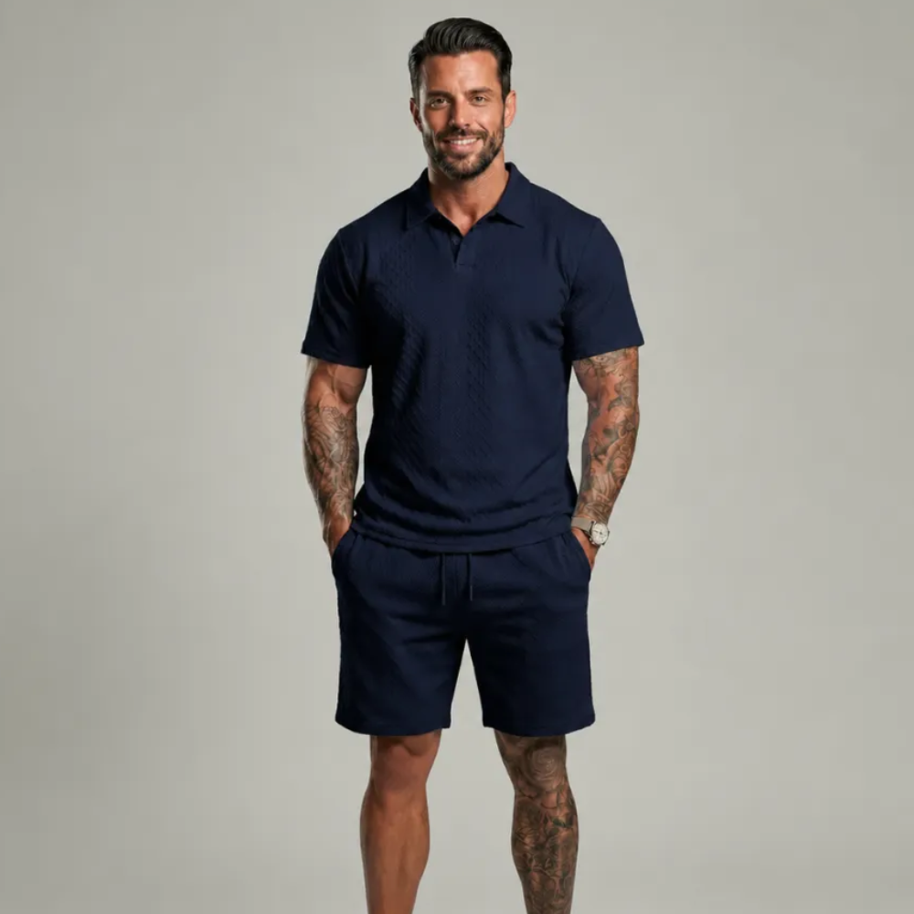 Solid Comfortable Two Pieces Polo Tshirt And Shorts Set For Men