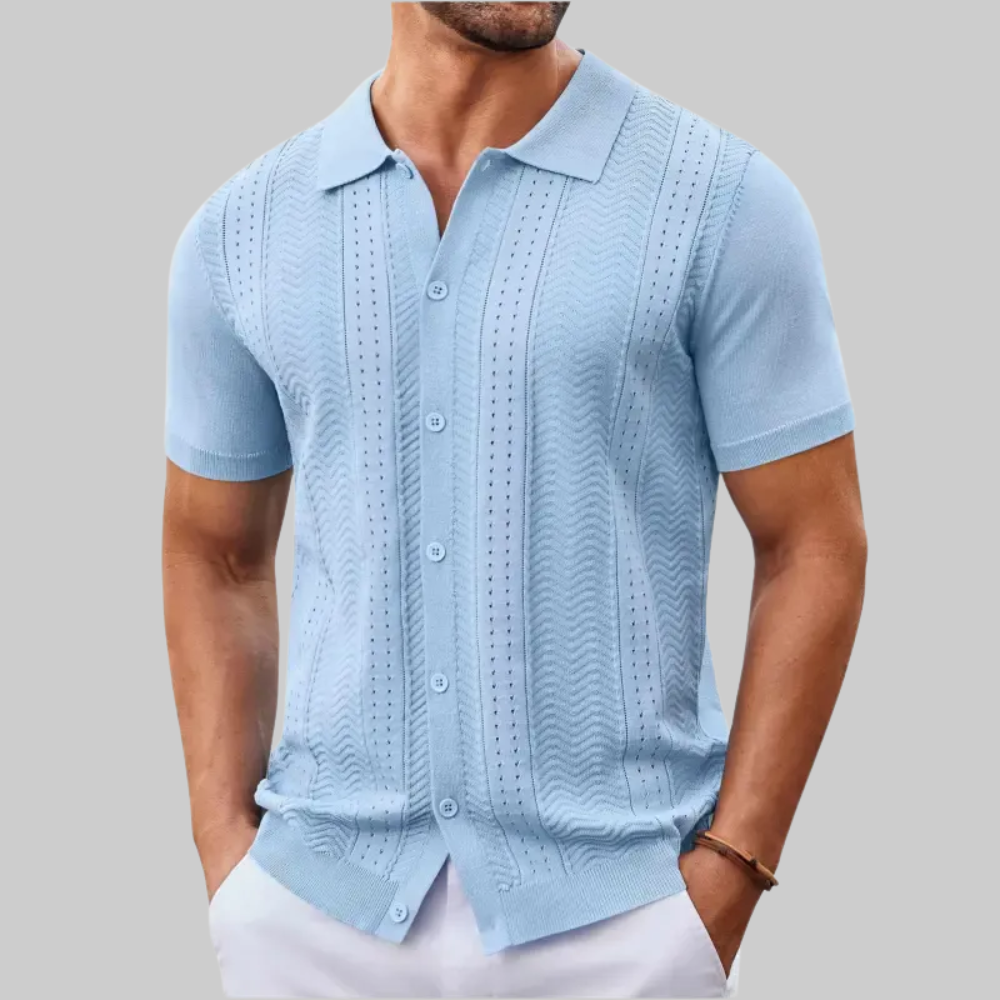 Vintage Knit Button Down Short Sleeve Summer Casual Shirts For Men