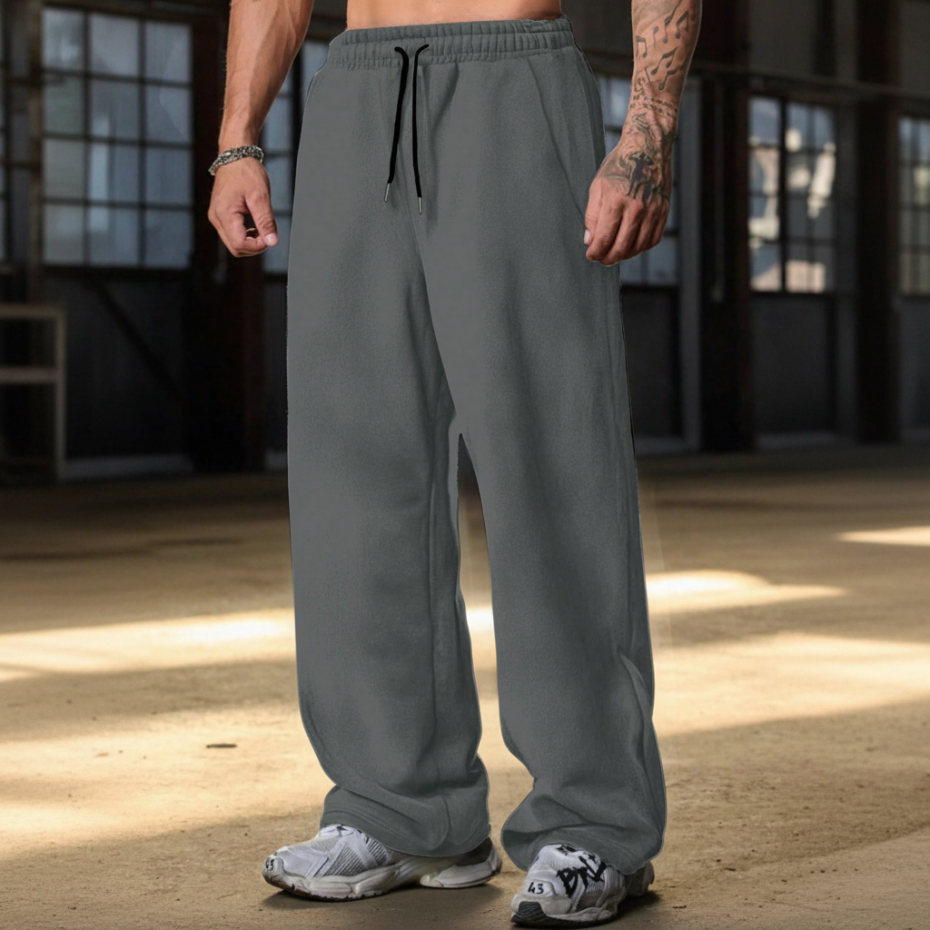Solid Color Loose Fit Cotton Blend Straight Sweatpants
