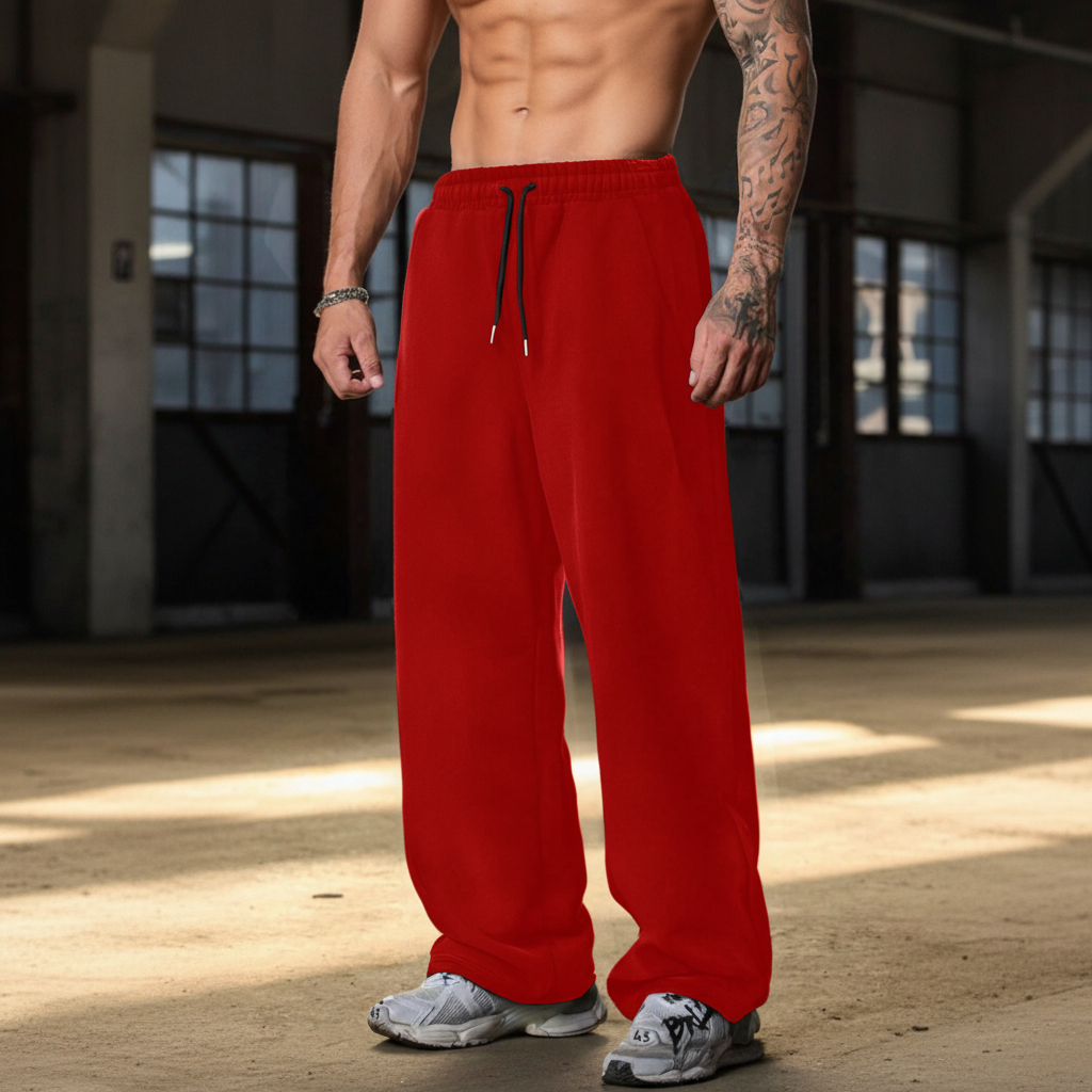 Solid Color Loose Fit Cotton Blend Straight Sweatpants