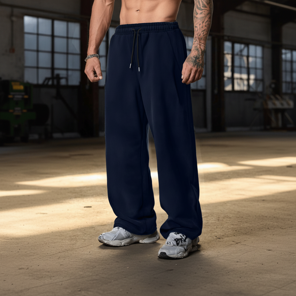 Solid Color Loose Fit Cotton Blend Straight Sweatpants