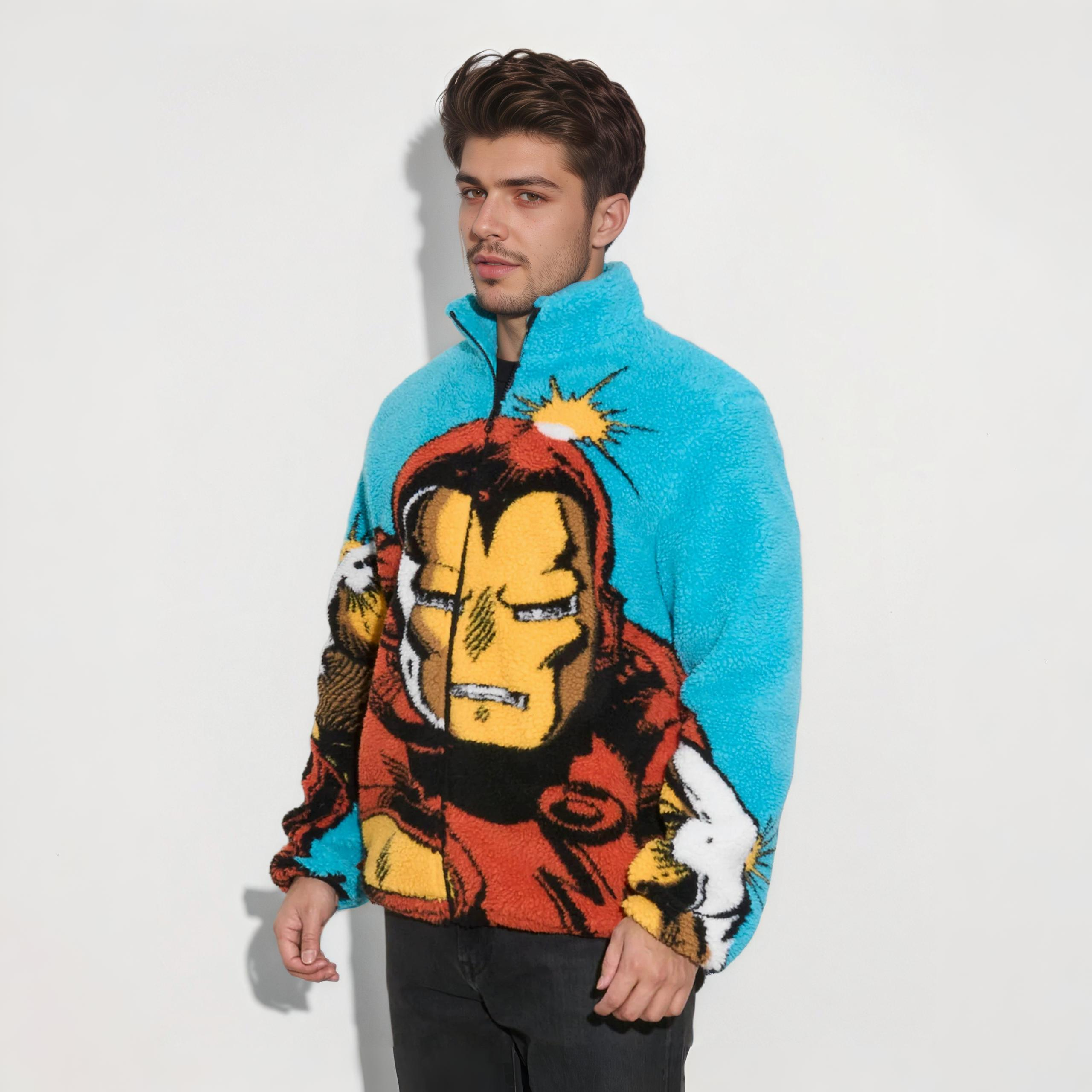 Vibrant Graphic Full Zip Fleece Sherpa Jacket