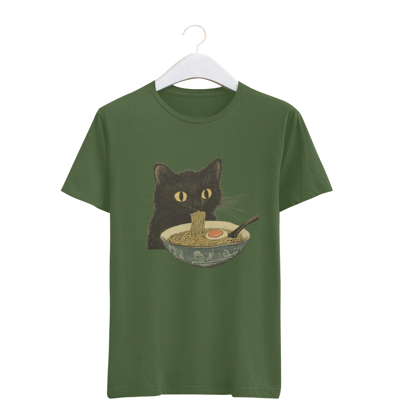 Cat Eating Bowl Of Ramen Noodles Printed T Shirt
