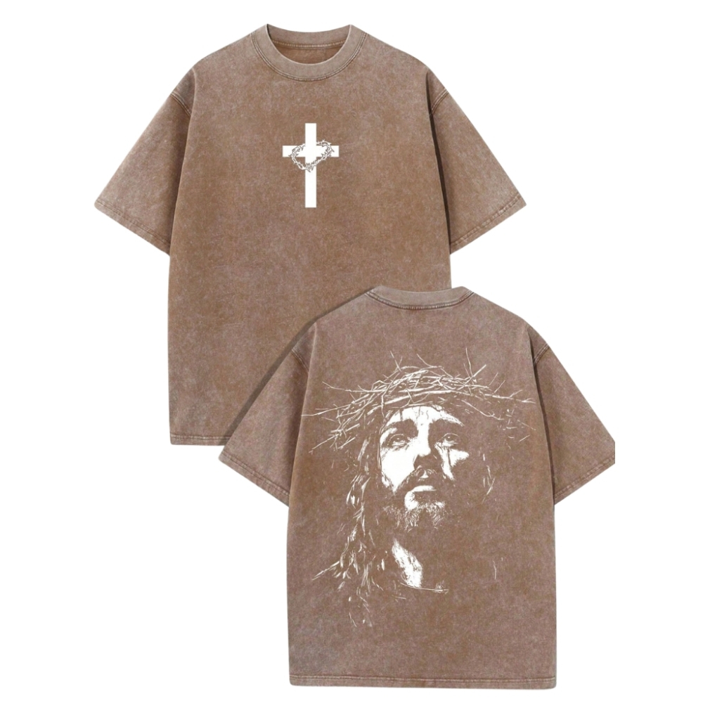 Vintage Style Washed Graphic Print Loose Fit T Shirt For Men