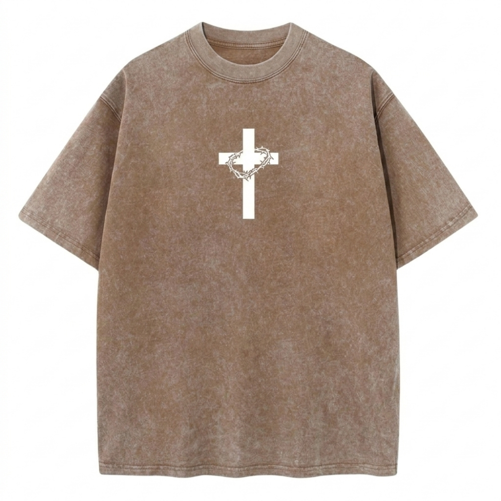 Vintage Style Washed Graphic Print Loose Fit T Shirt For Men