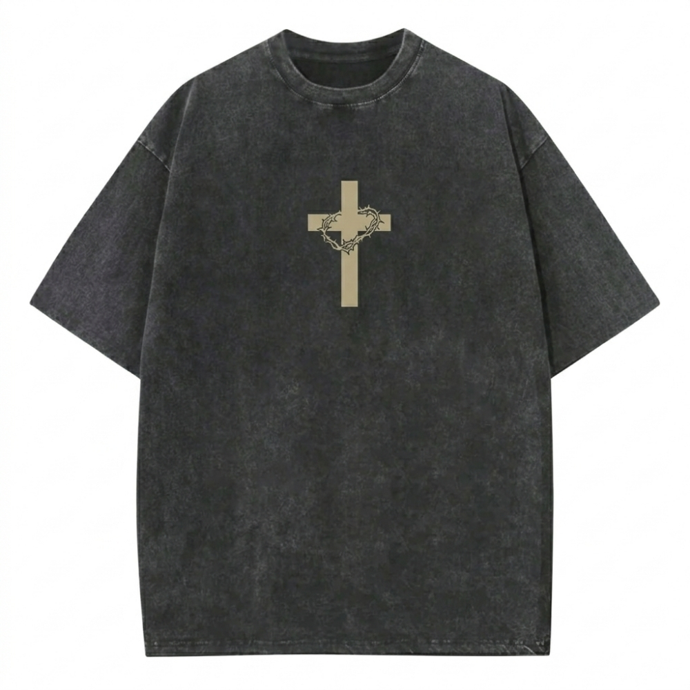 Vintage Style Washed Graphic Print Loose Fit T Shirt For Men