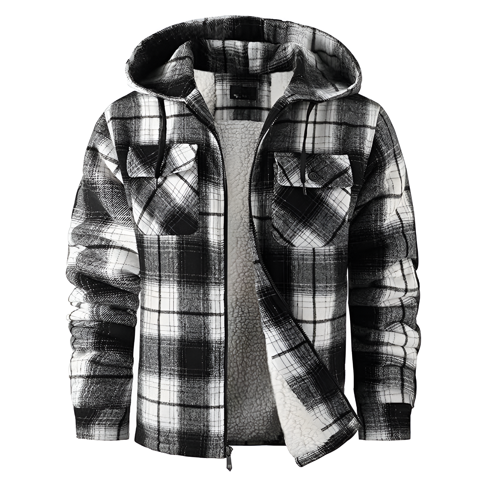 Men Flannel Hooded Jacket Fleece Sherpa Lined Plaid Shirts Jackets Zip Up Sweatshirt Hoodies for Men with 4 Pockets
