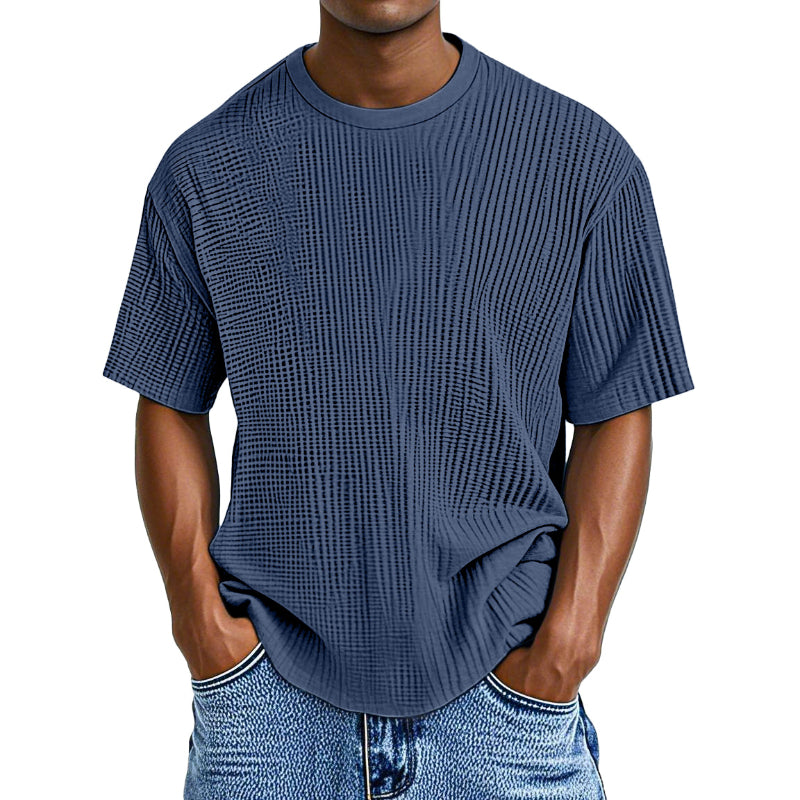 Casual Waffle Knit Solid Short Sleeve Tee