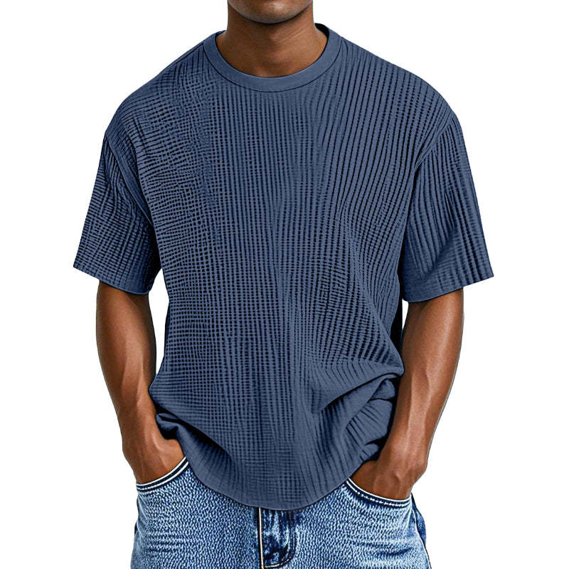 Casual Waffle Knit Solid Short Sleeve Tee