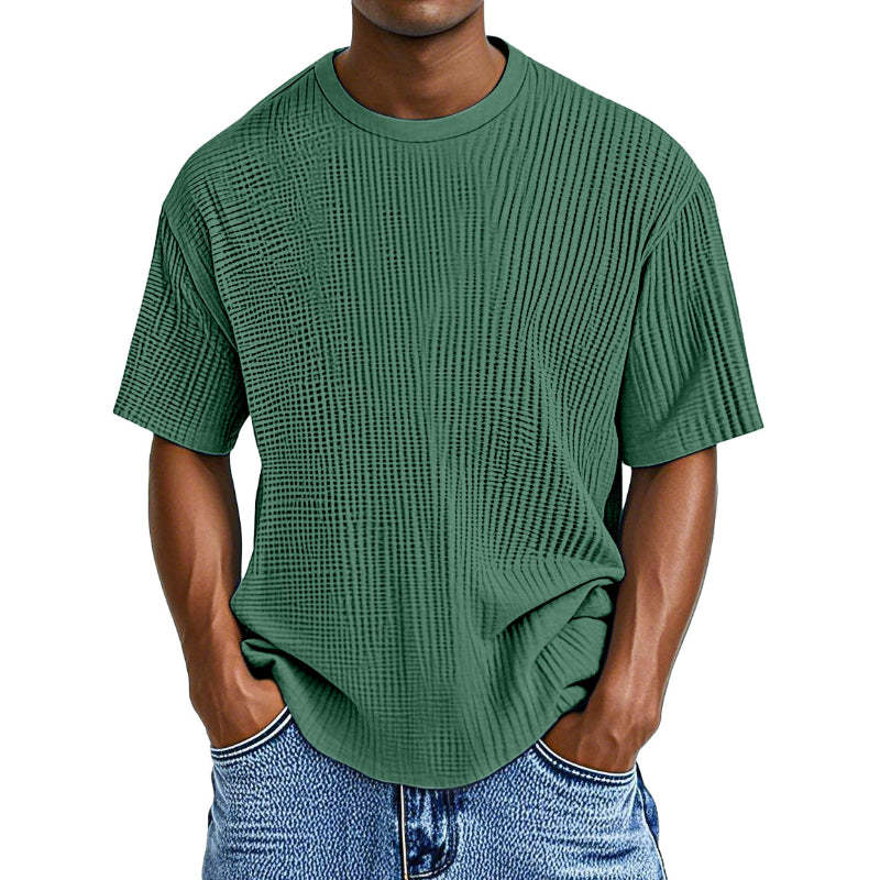 Casual Waffle Knit Solid Short Sleeve Tee