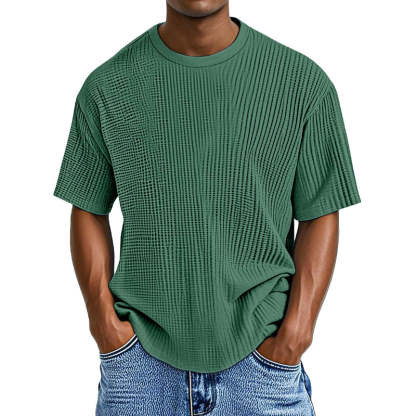 Casual Waffle Knit Solid Short Sleeve Tee