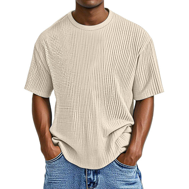 Casual Waffle Knit Solid Short Sleeve Tee