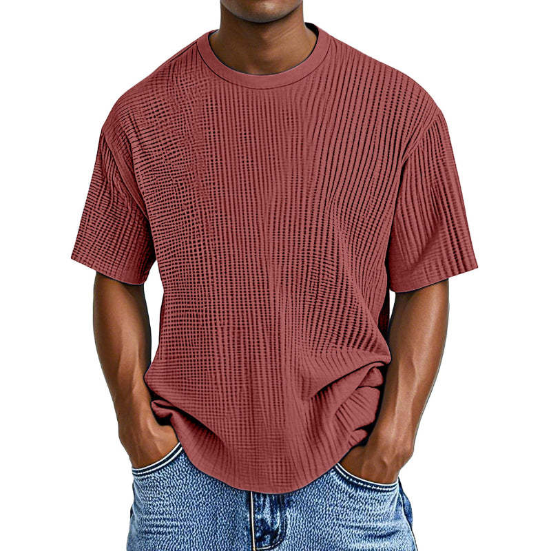 Casual Waffle Knit Solid Short Sleeve Tee