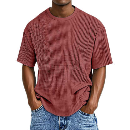 Casual Waffle Knit Solid Short Sleeve Tee