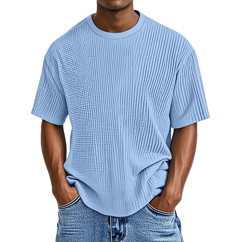 Casual Waffle Knit Solid Short Sleeve Tee