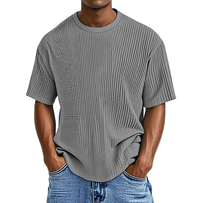 Casual Waffle Knit Solid Short Sleeve Tee