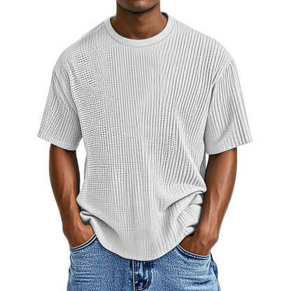 Casual Waffle Knit Solid Short Sleeve Tee