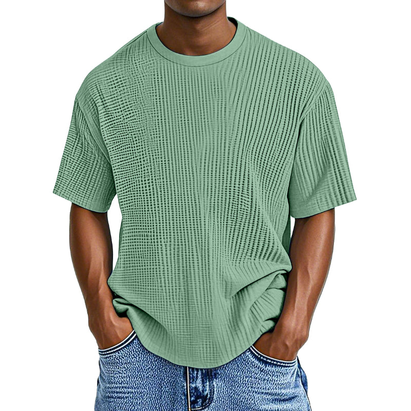 Casual Waffle Knit Solid Short Sleeve Tee
