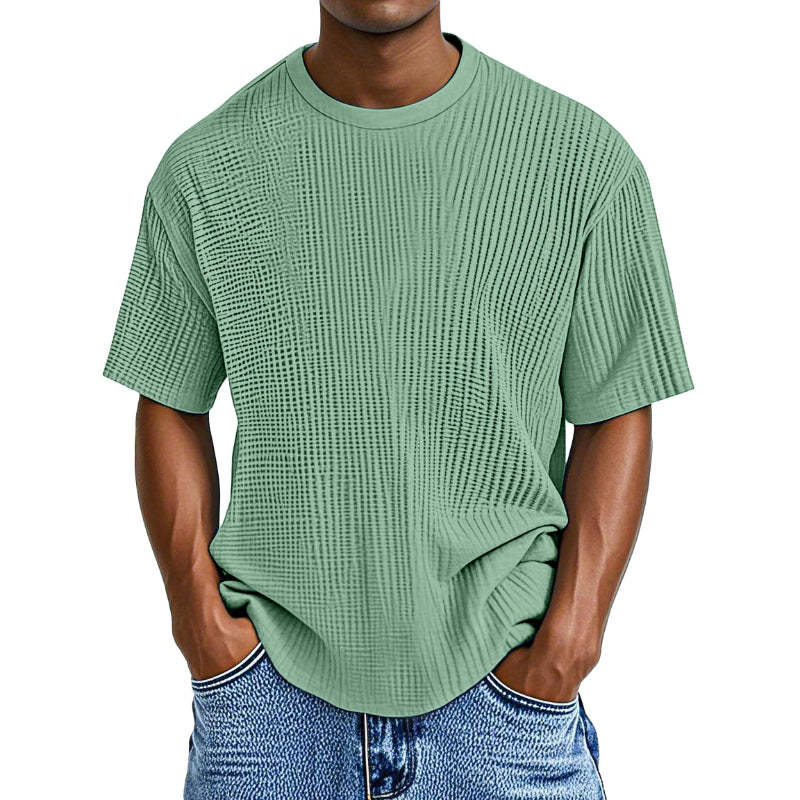 Casual Waffle Knit Solid Short Sleeve Tee