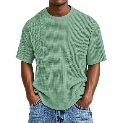Casual Waffle Knit Solid Short Sleeve Tee