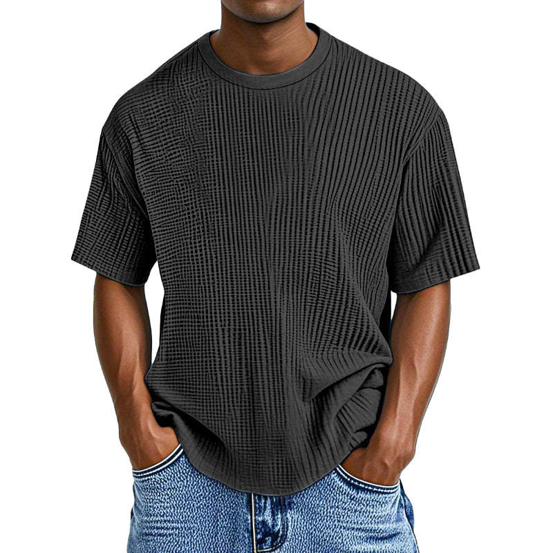 Casual Waffle Knit Solid Short Sleeve Tee