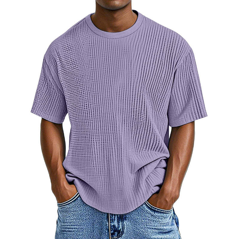 Casual Waffle Knit Solid Short Sleeve Tee